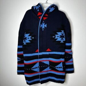One in a Million‎ Hooded Cardigan for Men Navy Blue Red Black Aztec Size Large